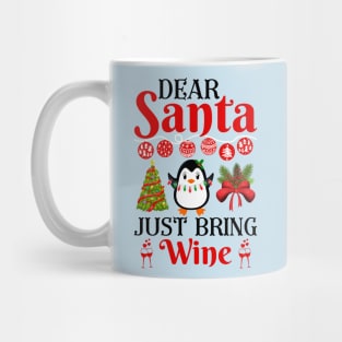 Dear Santa bring me wine funny christmas humour snow retro Mug